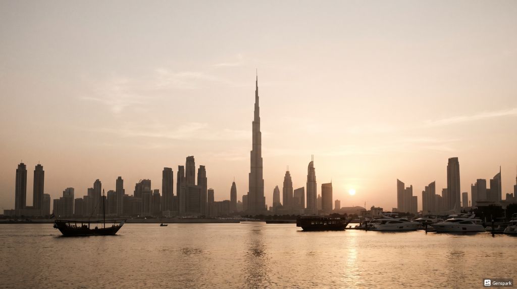 Dubai skyline at golden hour